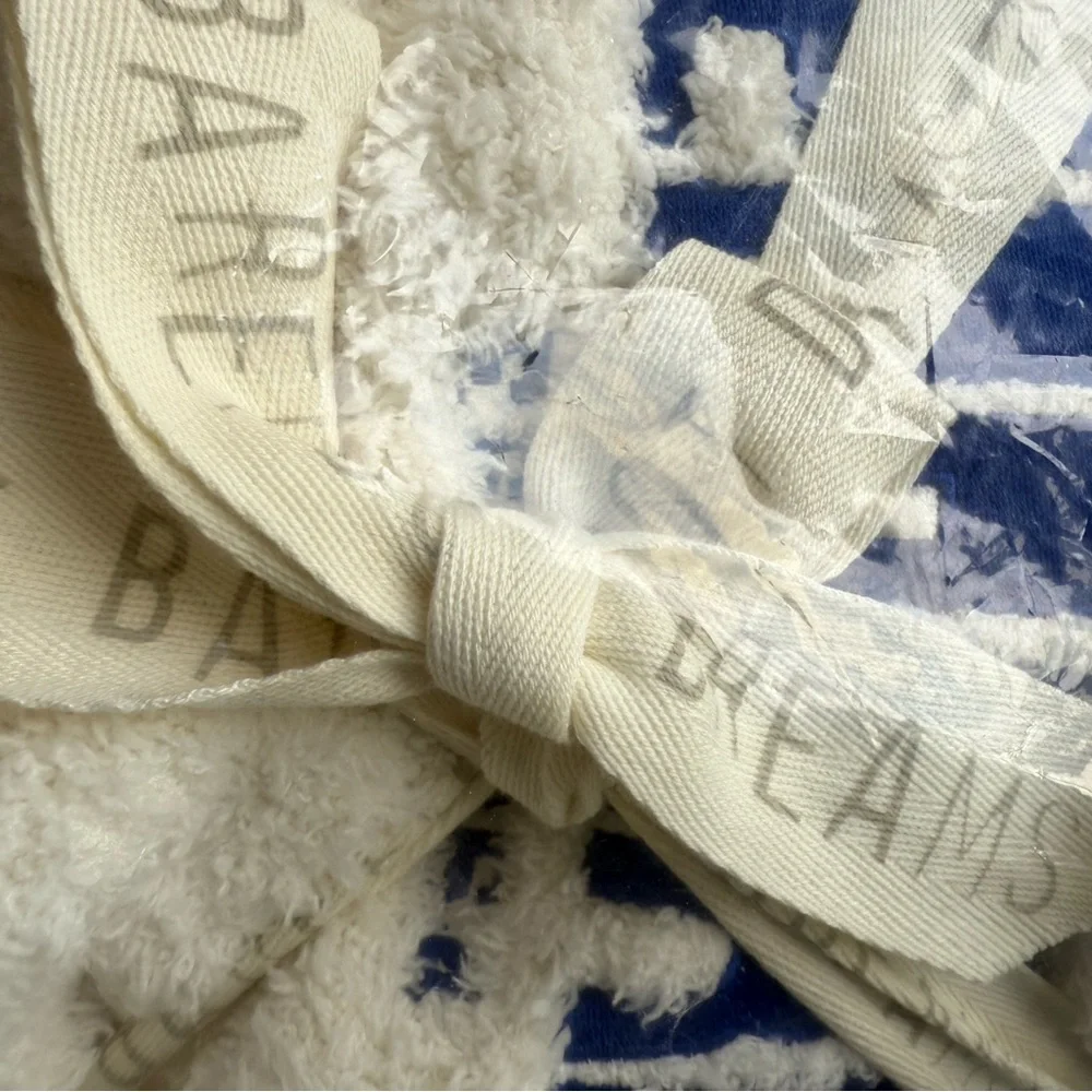 NWT Jeopardy! Barefoot Dreams Cream Throw Blanket Blue Lettering